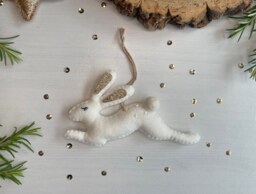 Arctic Hare Christmas Ornament White Felt Bunny Decoration