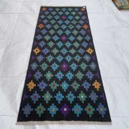 Handwoven Afghan Kilim Runner Rug Tribal Geometric Wool Hallway Rug, 3x7 Ft - thumbnail 2