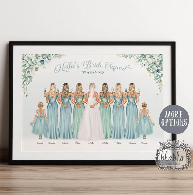 Personalised Bride Squad Gift, Gift For Bride, Maid Of Honour Flower Girl Bridesmaid Hen Party Eucalyptus Wedding - image 1