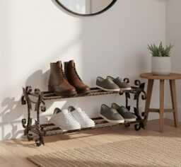 Vintage Steel Shoe Rack Storage Stand Holder Organiser 2 Tier