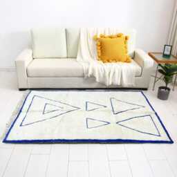 Blue Moroccan Rug Handmade Berber Wool Rug With Geometric Design - thumbnail 3