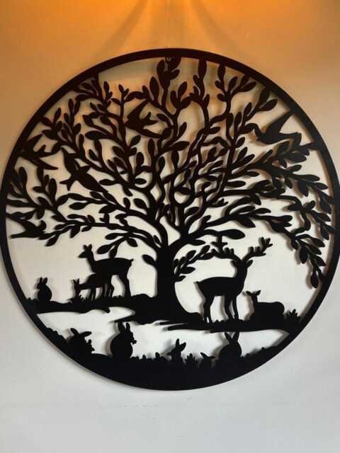 Large Tree Of Life Black Metal Garden Outdoor Wall Art Plaque 80cm Diameter - image 1