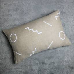 Beige Linen Pillow Cover W White Geometric Design // Various Sizes Decorative Throw Block Printed Modern Memphis Bauhaus Cream Ivory Bedding - thumbnail 2