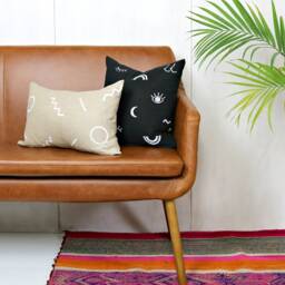 Beige Linen Pillow Cover W White Geometric Design // Various Sizes Decorative Throw Block Printed Modern Memphis Bauhaus Cream Ivory Bedding - thumbnail 3