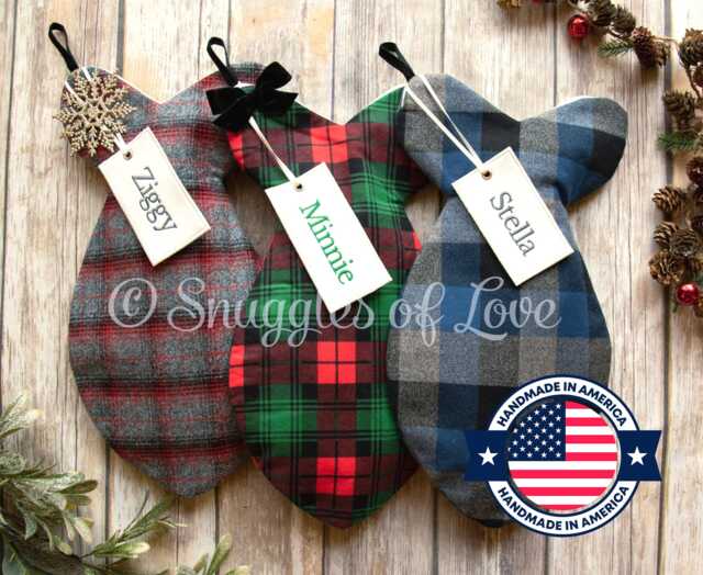 Personalized Cat Christmas Stocking Fish-Shaped Plaid Or Plush Fur - image 1