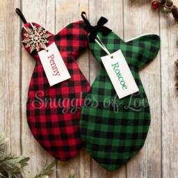 Personalized Cat Christmas Stocking Fish-Shaped Plaid Or Plush Fur - thumbnail 3