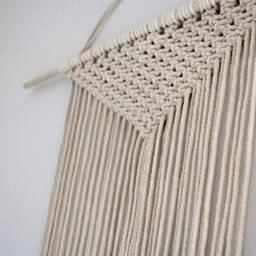 Large Handmade Minimalist Wall Hanging, Natural Off-White Boho Ombre Tapestry, Macrame Art On Wooden Dowel With Cotton Cords, Chic Decor - thumbnail 3