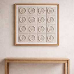 Hand-Painted Cactus Wood Wall Art - Minimalist Stone Beige Panel - thumbnail 2