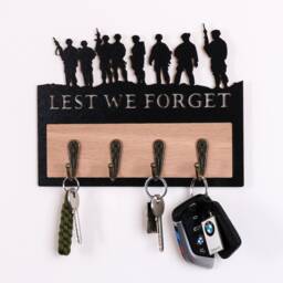 Lest We Forget Key Holder - Hook Wooden Organiser Modern Day Soldier