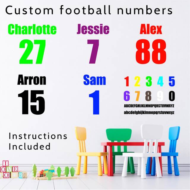 Football Name & Number, Personalised Sticker, Vinyl Wall Art Sticker, Transfer, Mural, Stencil, Easy To Apply, Instructions Included - image 1