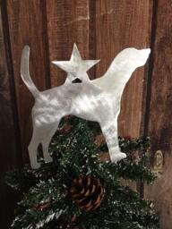 American Foxhound With Star, Metal Dog Tree Topper, Holiday, Wreath Decor, Christmas, Aluminum, Yard Stake Or Wall Hanging, Lightweight