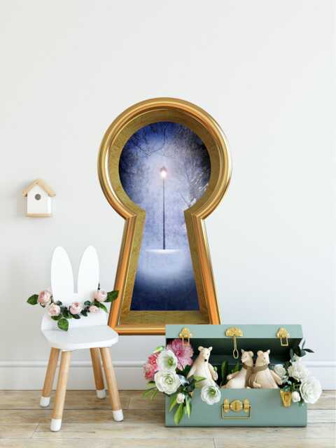 Narnia 3D Keyhole Fabric Wall Decal - Lamp Post in Snowy Forest 3D Sticker Wonderland Removable - image 1