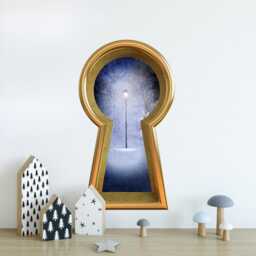 Narnia 3D Keyhole Fabric Wall Decal - Lamp Post in Snowy Forest 3D Sticker Wonderland Removable - thumbnail 2