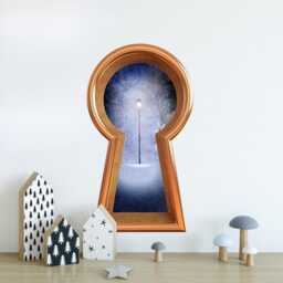 Narnia 3D Keyhole Fabric Wall Decal - Lamp Post in Snowy Forest 3D Sticker Wonderland Removable - thumbnail 3