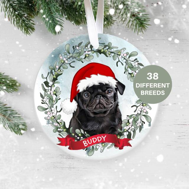 Personalised Black Pug Christmas Decoration, Ornament, Tree Pet Lover, Dog New Puppy - image 1