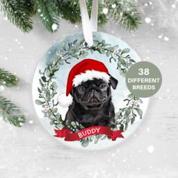 Personalised Black Pug Christmas Decoration, Ornament, Tree Pet Lover, Dog New Puppy - thumbnail 1