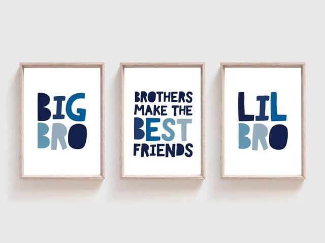 Set Of 3 Brothers Bedroom Prints, Big Bro Lil Bro, Boys Nursery Wall Art, Playroom, Decor - image 1