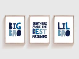 Set Of 3 Brothers Bedroom Prints, Big Bro Lil Bro, Boys Nursery Wall Art, Playroom, Decor - thumbnail 1