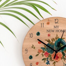 Peach & Navy Roses Personalised Cherry Wood Clock - Family New Home Gift Illustrated Acrylic Wall - thumbnail 3