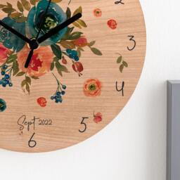 Peach & Navy Roses Personalised Cherry Wood Clock - Family New Home Gift Illustrated Acrylic Wall - thumbnail 4
