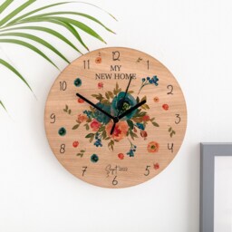 Peach & Navy Roses Personalised Cherry Wood Clock - Family New Home Gift Illustrated Acrylic Wall - thumbnail 2