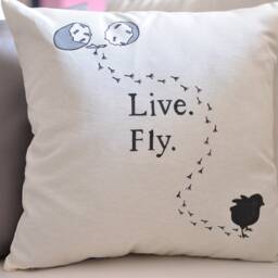 Live. Fly, Steps Of Bird, Pillow Cover, Decorative Pillowcase, Home Decor, Handmade, Hand Painted, 16 X 16, Natural Canvas, Nursery, Gift - thumbnail 2