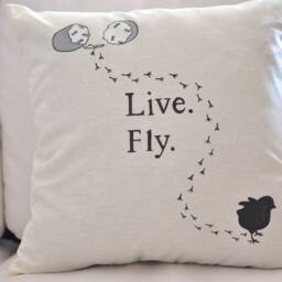 Live. Fly, Steps Of Bird, Pillow Cover, Decorative Pillowcase, Home Decor, Handmade, Hand Painted, 16 X 16, Natural Canvas, Nursery, Gift - thumbnail 4