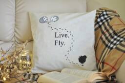 Live. Fly, Steps Of Bird, Pillow Cover, Decorative Pillowcase, Home Decor, Handmade, Hand Painted, 16 X 16, Natural Canvas, Nursery, Gift - thumbnail 1