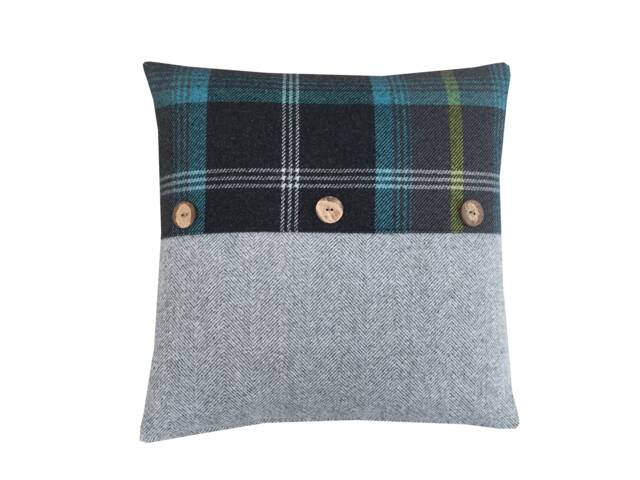 Balmoral Handmade Tartan Plaid Throw Pillow Cover Teal, Black, & Grey - image 1