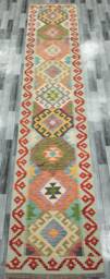 Heritage Tribal Runner Rug, Handmade Artisan Afghan Turkish Aztec Navajo Wool Kilim Rug 420x84 cm - thumbnail 1