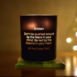 Personalised Scented Soy Candle, Laser Engraved Message, Thank You Gift - thumbnail 2