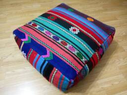 Kilim Pouf Square 24x24x8 Inches Striped Design Poufs Floor Pillow Cover Oversize Anatolian Home Decor