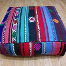 Kilim Pouf Square 24x24x8 Inches Striped Design Poufs Floor Pillow Cover Oversize Anatolian Home Decor - thumbnail 2
