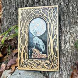 Call Of The Wild - Cast Paper Wolf Howling At Moon Big Handmade -Silver Wolf White - thumbnail 2