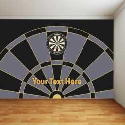 Darts Full Wall Mural - Black Grey & Gold Board With Personalised Text Art - thumbnail 1