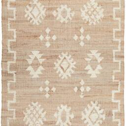 Handwoven Jute Rug With White Flower Boho Bohemian Decor , Handwoven 8x10, Reversible Cotton Carpet - thumbnail 3
