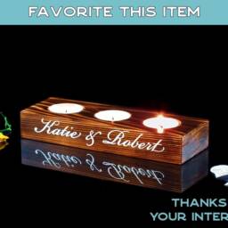 Personalized Rustic Wooden Tea Light Holder Triple - Custom Couple Names Engraved Candle Wedding Gift - thumbnail 3