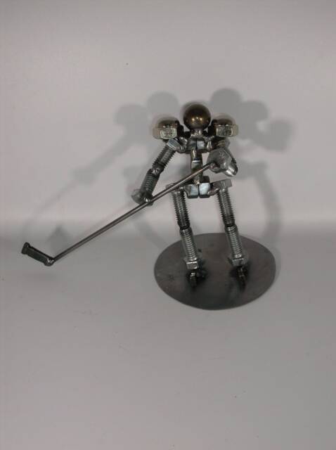 Hockey Player, Metal Bolt Figurine, Athlete, Ice Skate Art Sports - image 1
