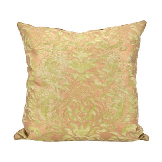 Fortuny Fabric Throw Pillow Case in Bayou Green & Gold Sevigne Pattern - Made Italy - image 1