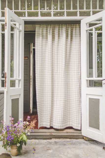 White/Natural Checkered Linen Curtain For Rustic Charm, Handmade Natural Softened Panel, Custom Length Rod Pocket Curtain - image 1
