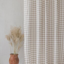 White/Natural Checkered Linen Curtain For Rustic Charm, Handmade Natural Softened Panel, Custom Length Rod Pocket Curtain - thumbnail 3