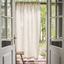 White/Natural Checkered Linen Curtain For Rustic Charm, Handmade Natural Softened Panel, Custom Length Rod Pocket Curtain - thumbnail 2