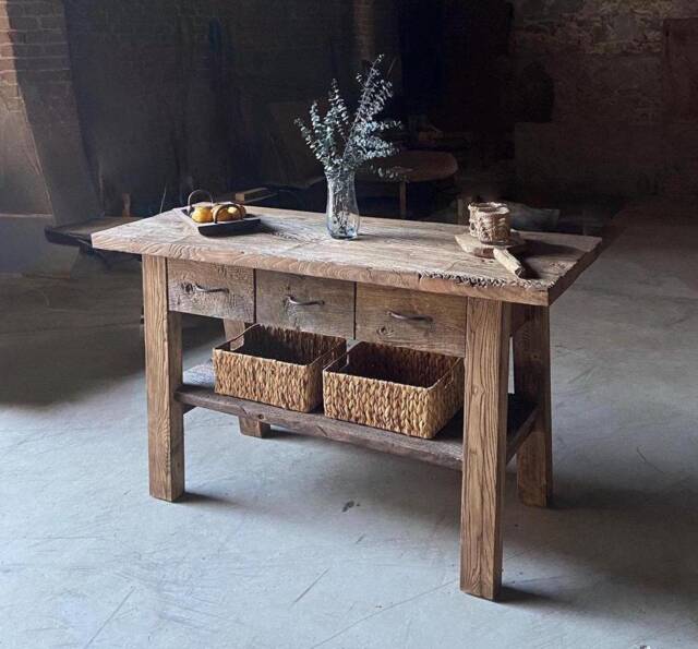 Reclaimed Oak Kitchen Island With Drawers - Wabi Sabi Rustic Wood - image 1