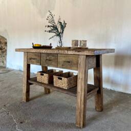Reclaimed Oak Kitchen Island With Drawers - Wabi Sabi Rustic Wood - thumbnail 4