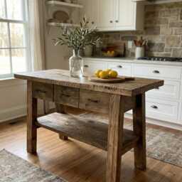 Reclaimed Oak Kitchen Island With Drawers - Wabi Sabi Rustic Wood - thumbnail 2