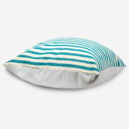 Teal Striped Pillow Cover Handmade Cotton Cushion With Zipper - thumbnail 3