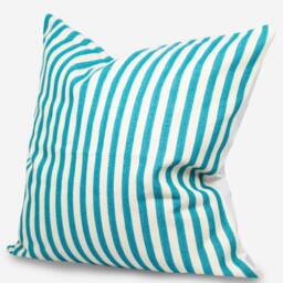 Teal Striped Pillow Cover Handmade Cotton Cushion With Zipper - thumbnail 2
