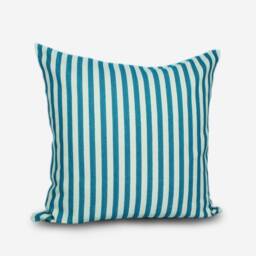 Teal Striped Pillow Cover Handmade Cotton Cushion With Zipper - thumbnail 1