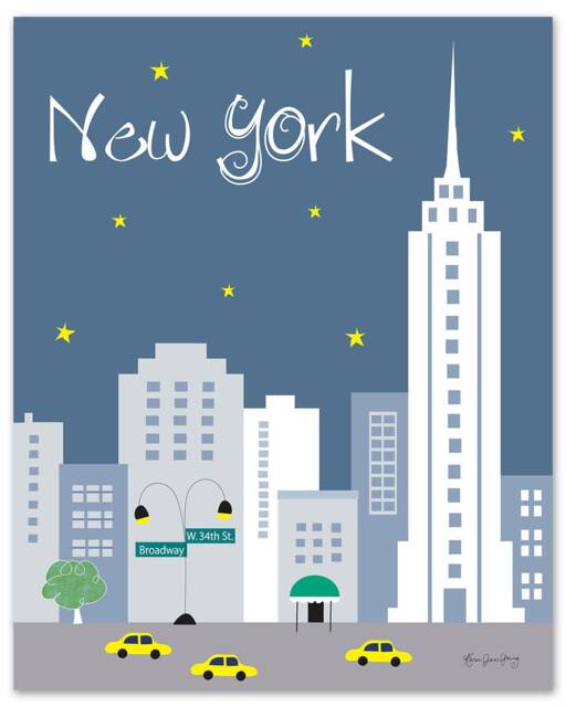 New York City Skyline Art Print, Nyc Nursery Art, Vertical - Style - E8-O-Ny2 Gray - image 1