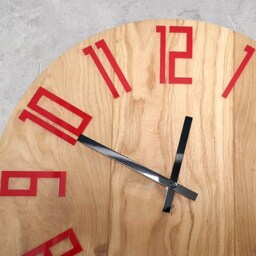 Large Wall Clock, Wood Oak, 16Inch Black&red, Modern Geometric Wall Clock, Oryginal Gift, Gloss Slim Red 40cm - thumbnail 2